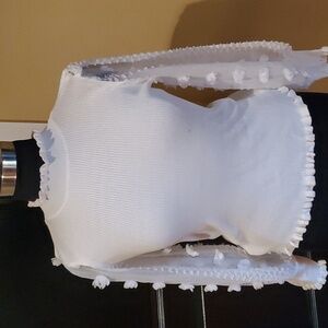 White Ruffled Crew Neck Sweater